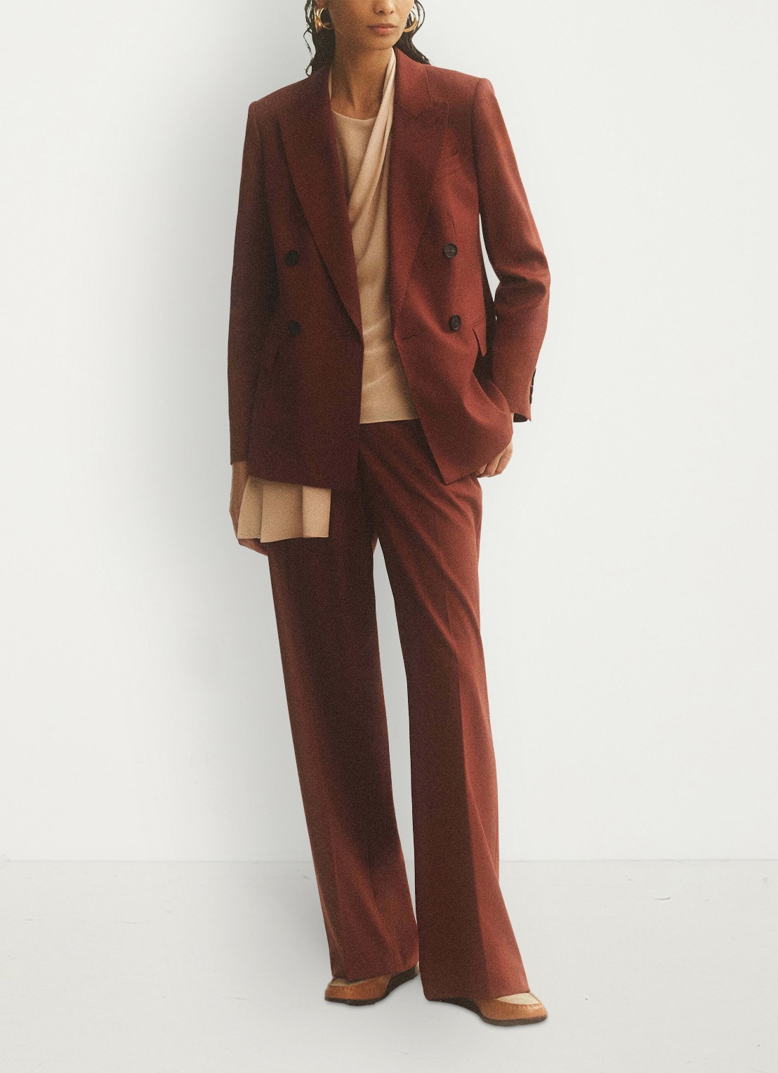 Reiss Solene high waist loose fit pantalon - voorkant 7 roestbruin