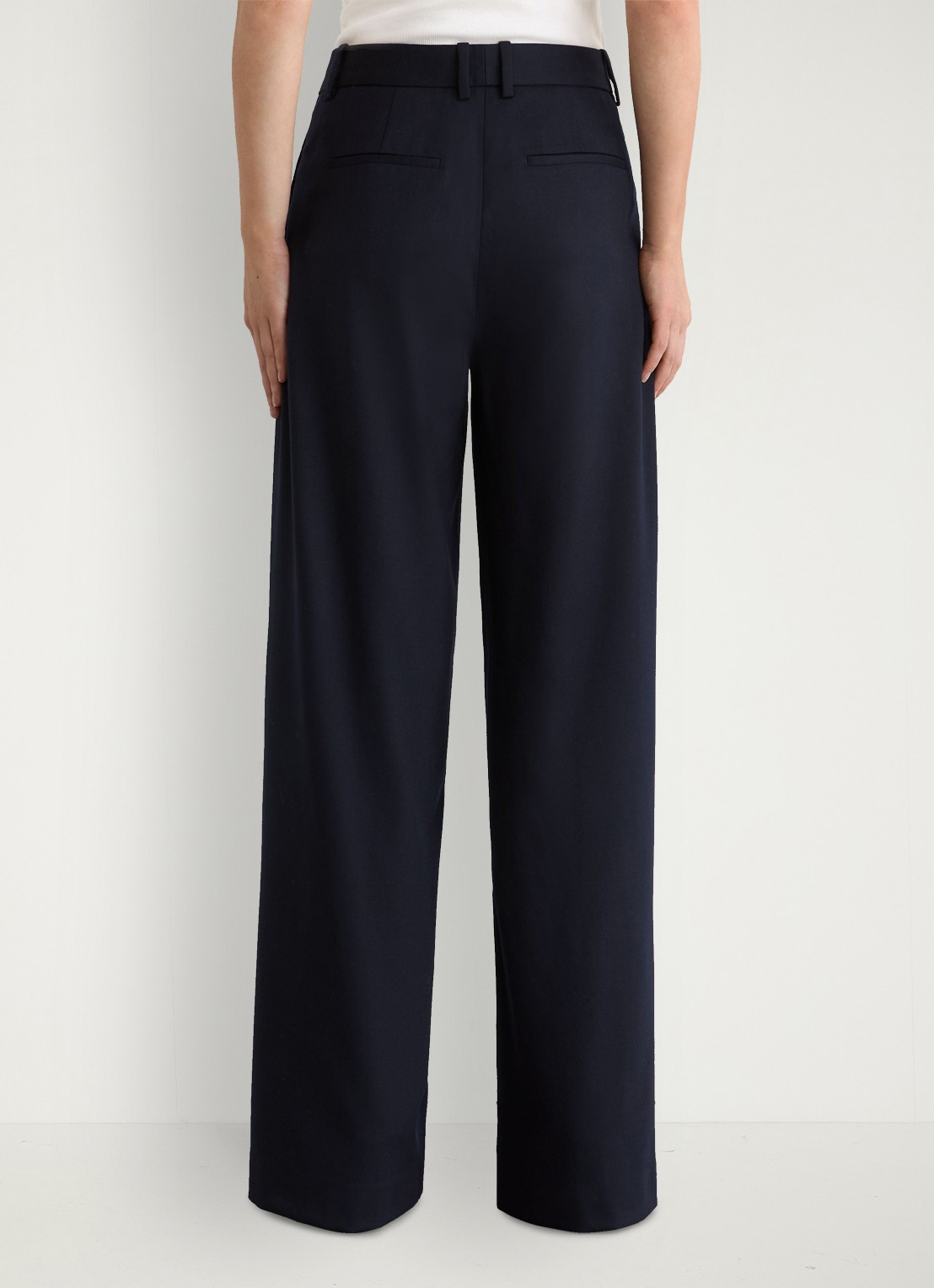 Reiss Solene high waist wide leg pantalon in wolblend - achterkant blauw