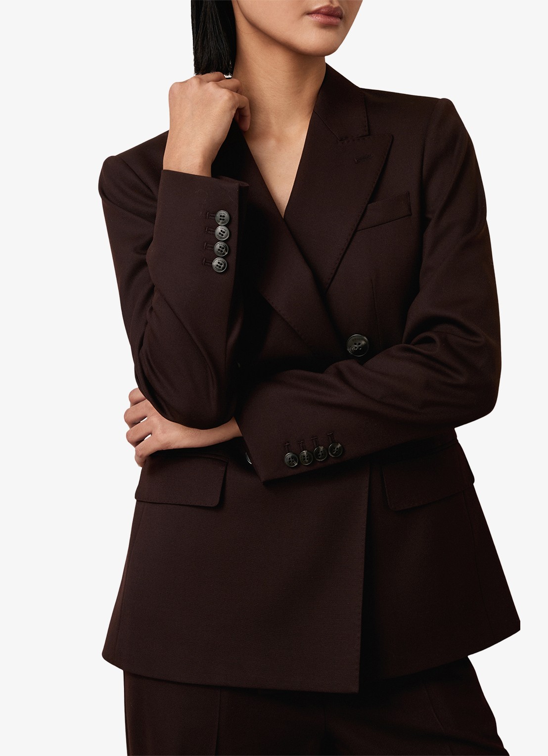 Reiss SOLENE Wool-Blend Double-Breasted Suit Blazer - detail 3 aubergine