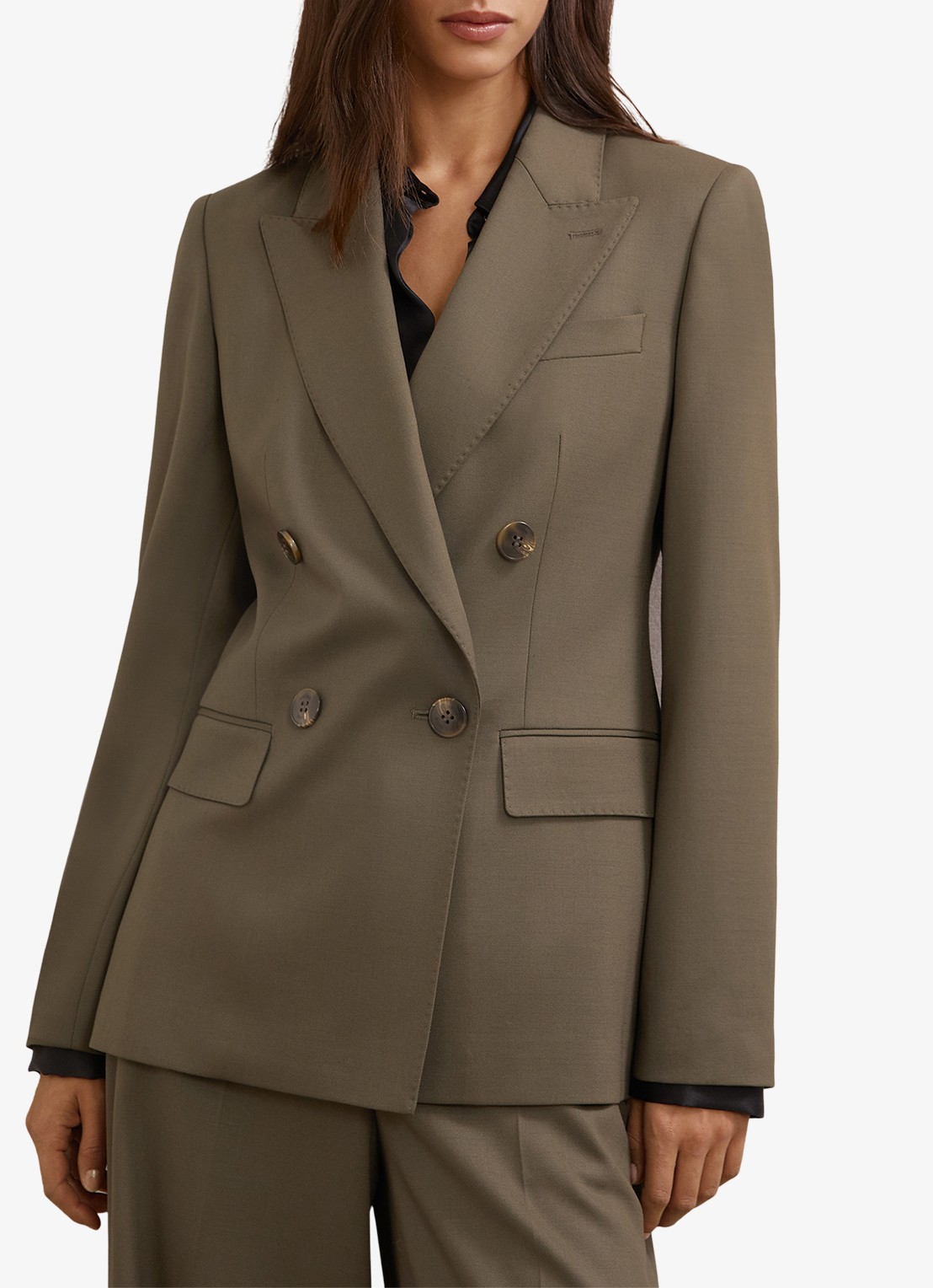 Reiss SOLENE Wool-Blend Double-Breasted Suit Blazer - detail 4 groen