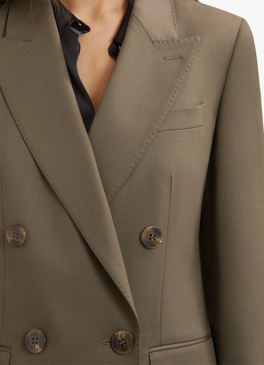 Reiss SOLENE Wool-Blend Double-Breasted Suit Blazer - detail 5 groen
