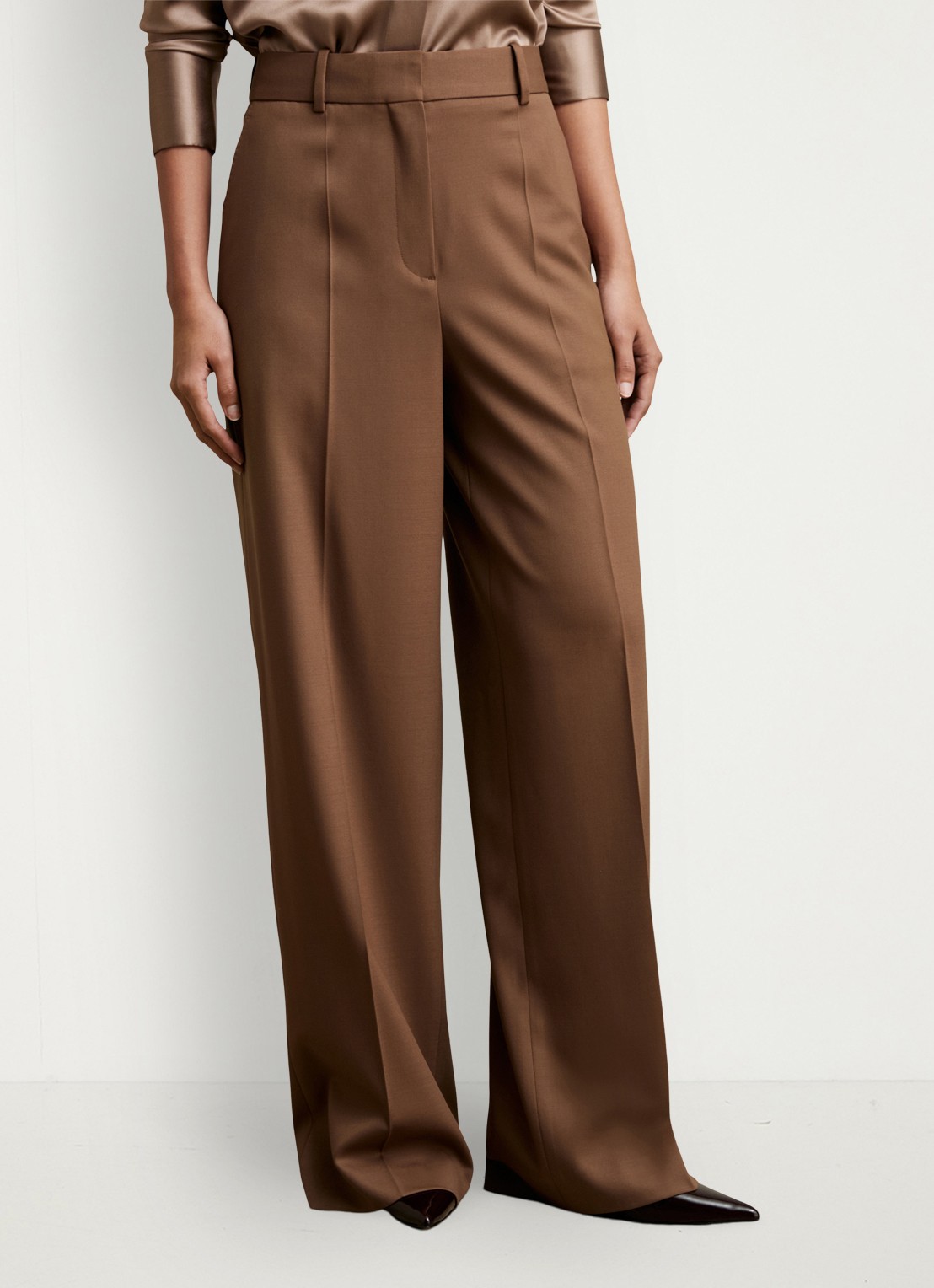 Reiss SOLENE Wool-Blend Wide-Leg Suit Trousers - detail 4 hazelnootbruin