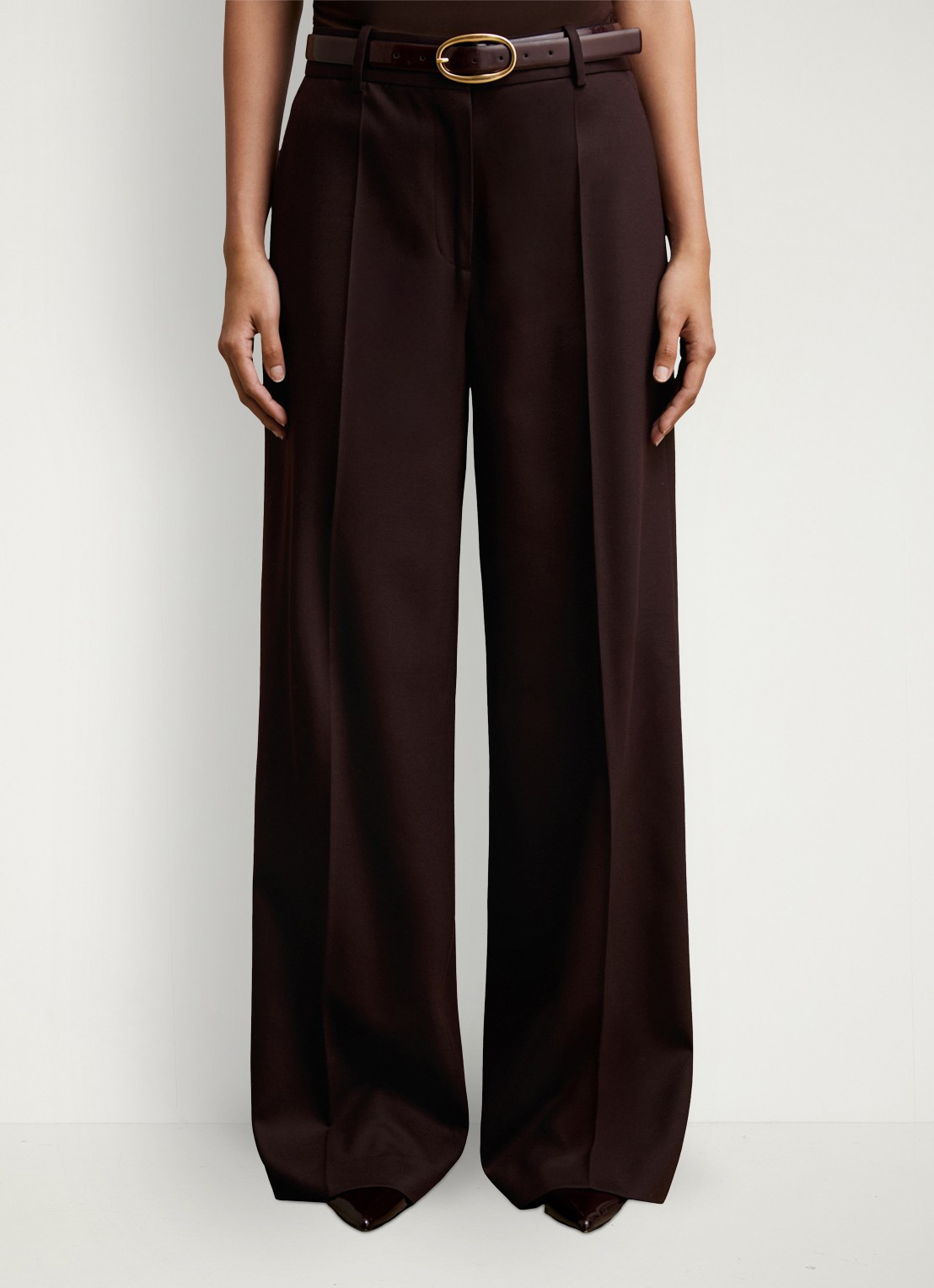 Reiss SOLENE Wool-Blend Wide-Leg Suit Trousers - detail 4 aubergine