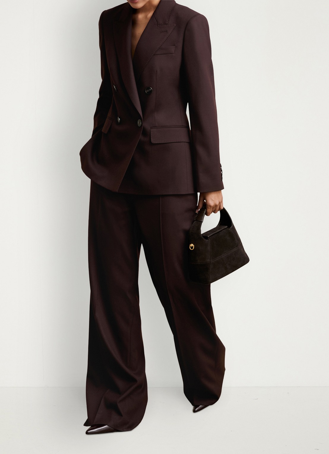 Reiss SOLENE Wool-Blend Wide-Leg Suit Trousers - voorkant 2 aubergine