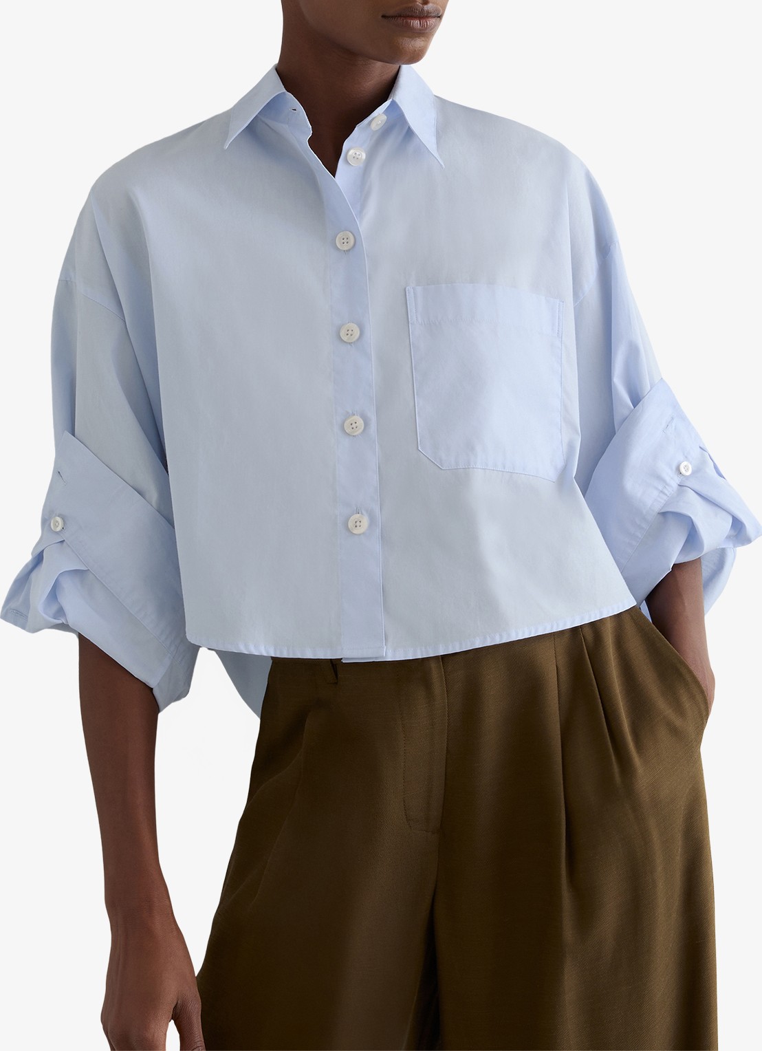 Reiss Solenge blouse met borstzak - detail 4 lichtblauw
