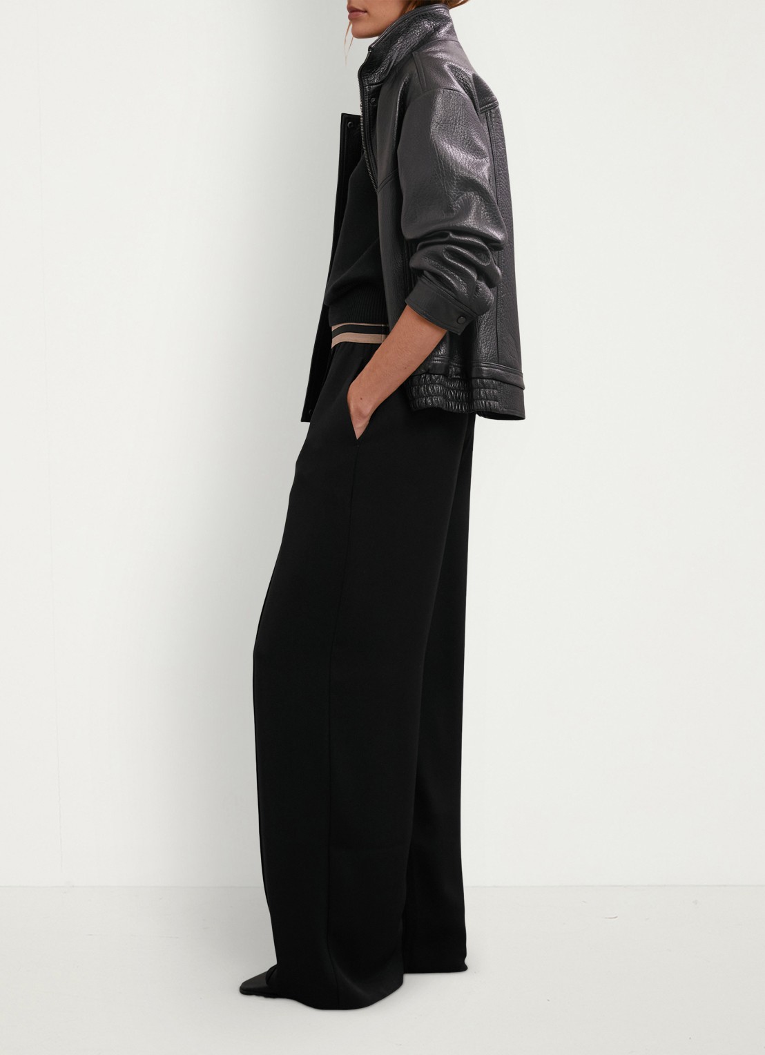Reiss Sonnie high waist wide fit broek met steekzakken - detail 2 black / zwart