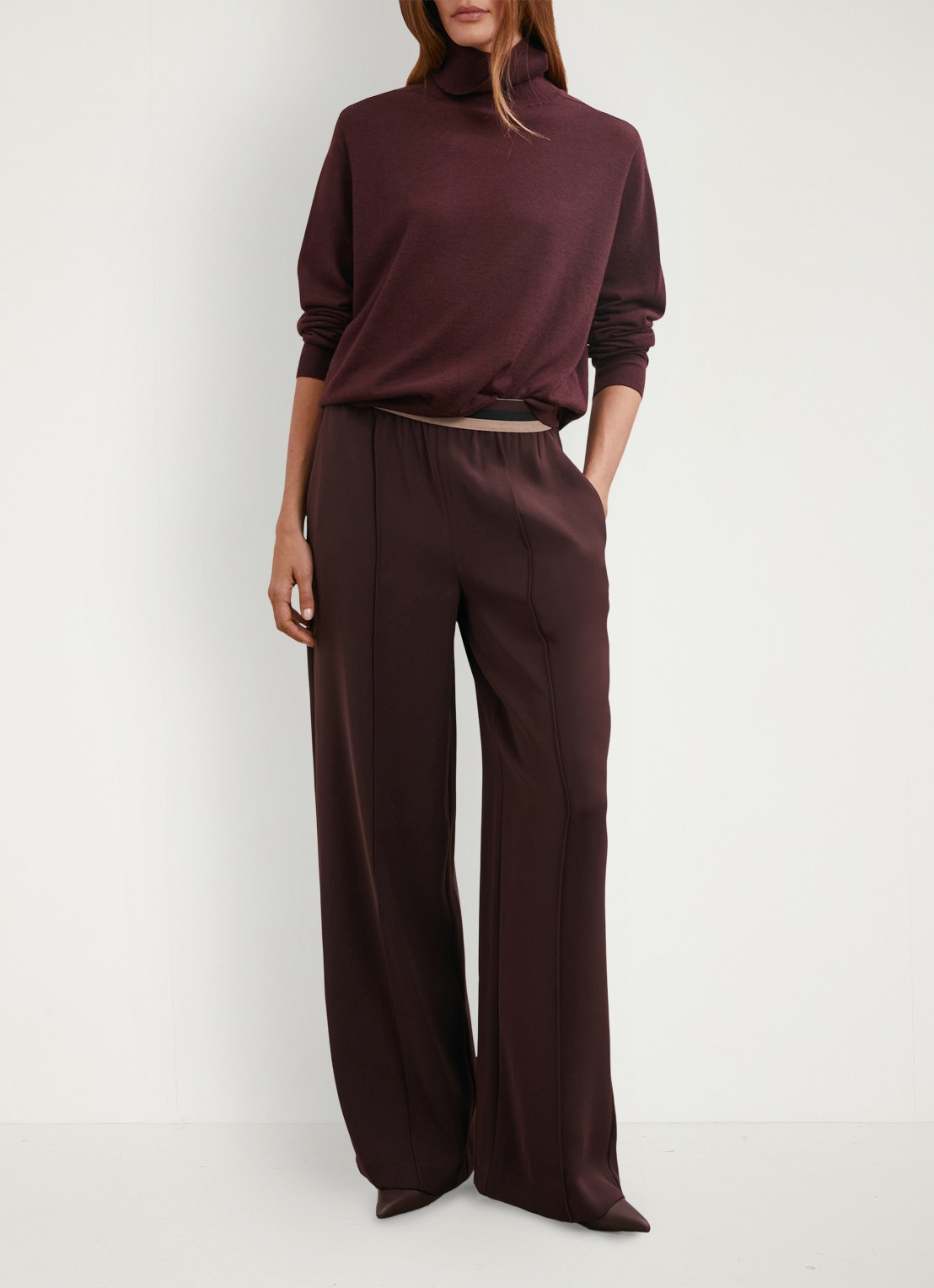 Reiss Sonnie high waist wide fit broek met steekzakken - detail 4 bordeauxrood