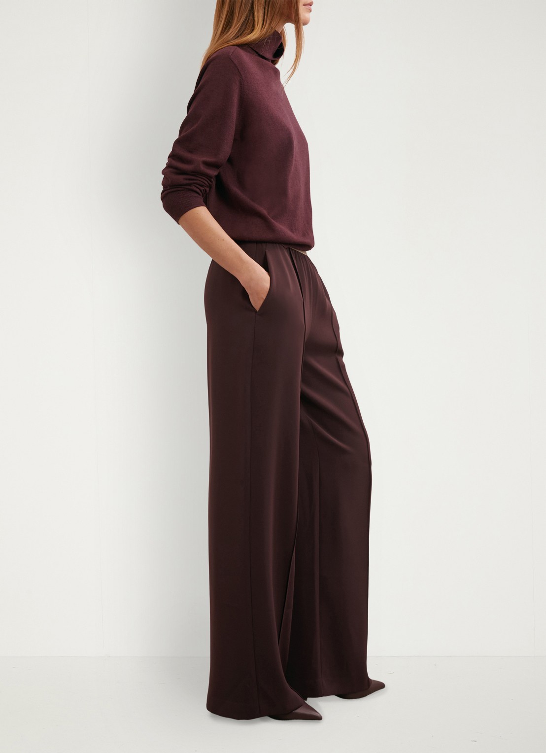 Reiss Sonnie high waist wide fit broek met steekzakken - detail 5 bordeauxrood