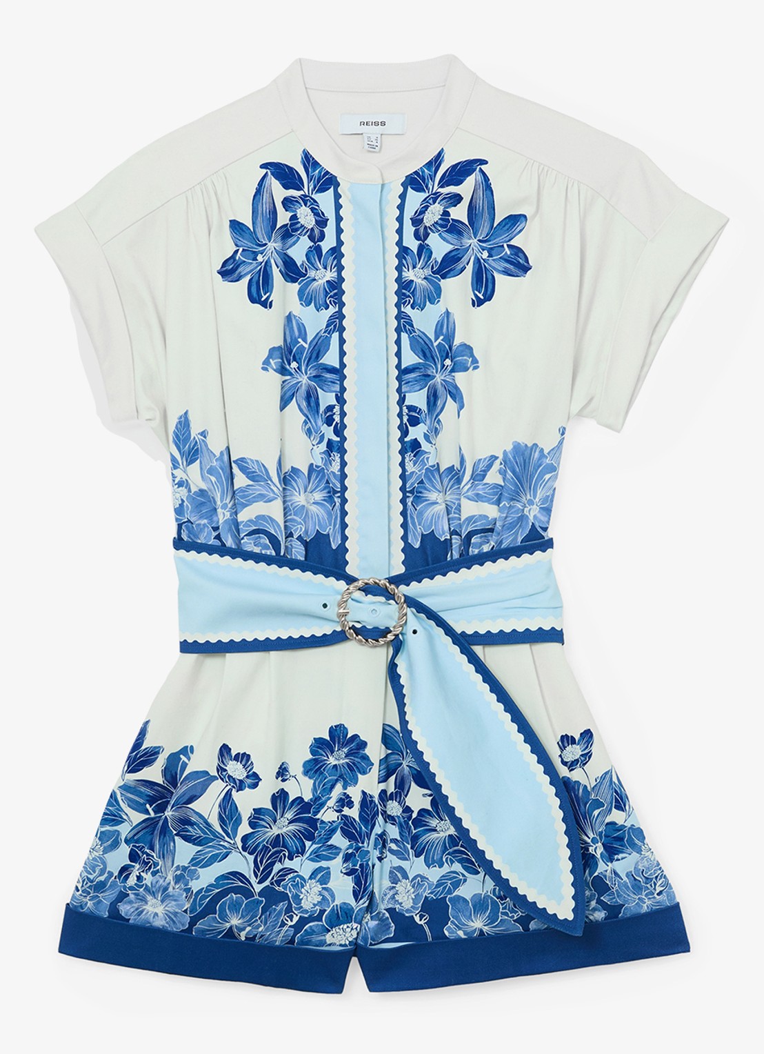 Reiss Soya straight fit playsuit met bloemenprint - voorkant 5 blauw