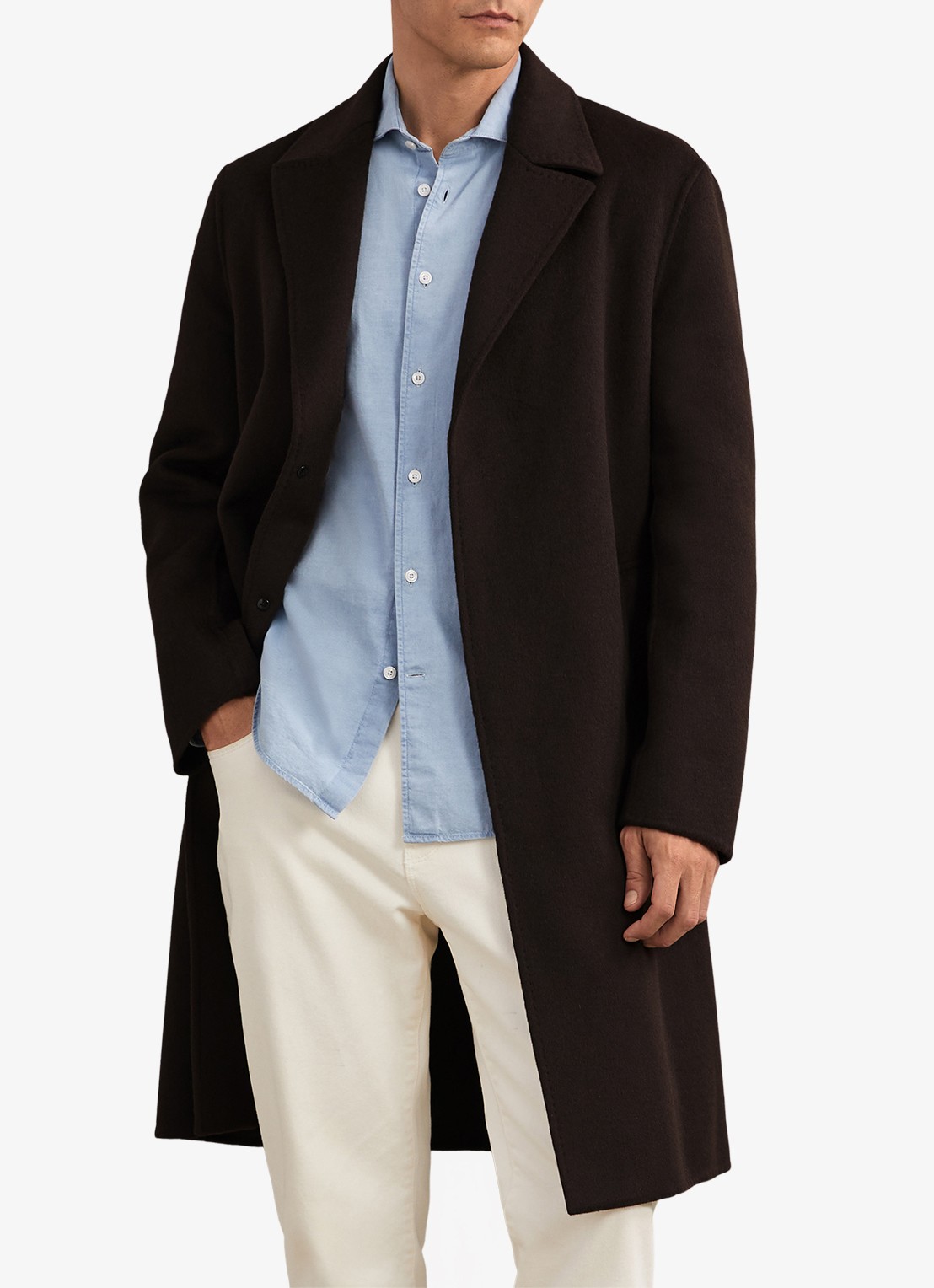Reiss Squire mantel in wolblend met steekzakken  - detail 3 donkerbruin