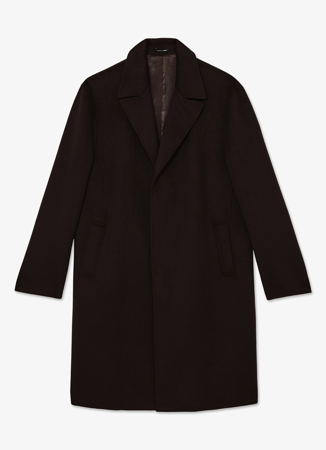 Reiss Squire mantel in wolblend met steekzakken  - voorkant donkerbruin