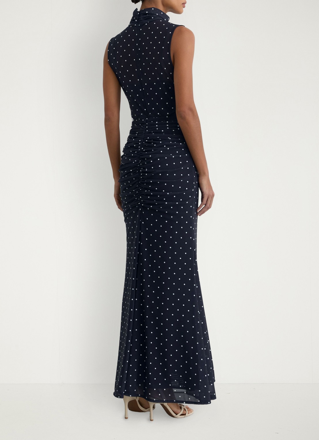 Reiss Stacey maxi jurk met stippenprint - achterkant 3 donkerblauw