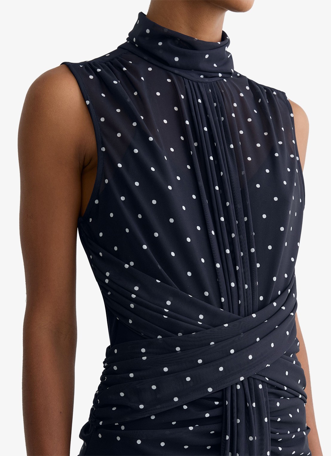 Reiss Stacey maxi jurk met stippenprint - detail 5 donkerblauw