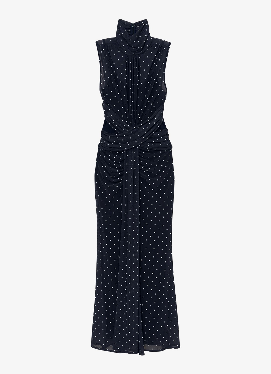 Reiss Stacey maxi jurk met stippenprint - voorkant donkerblauw