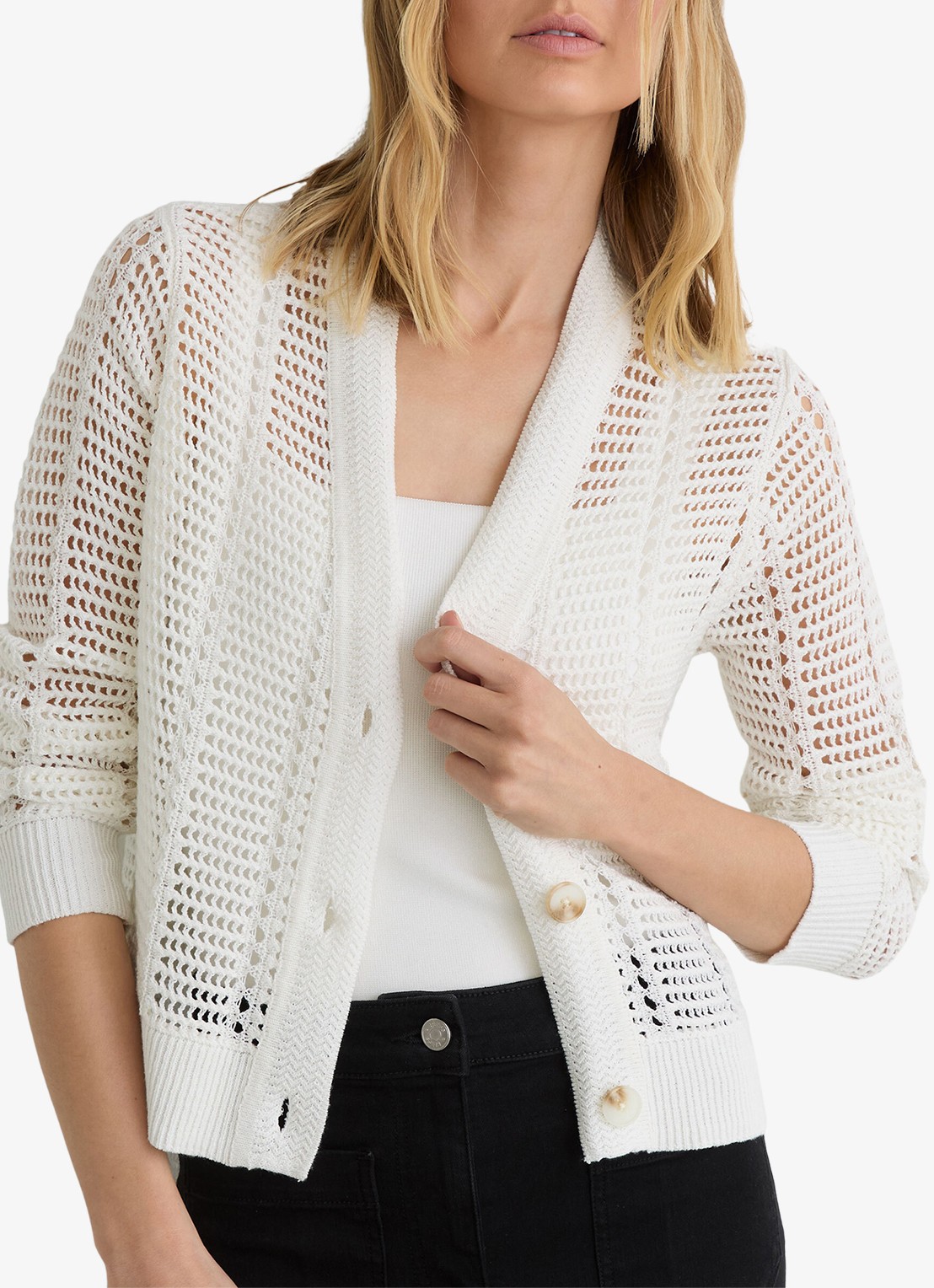 Reiss Star Grofgebreid vest met V-hals - detail 2 wit