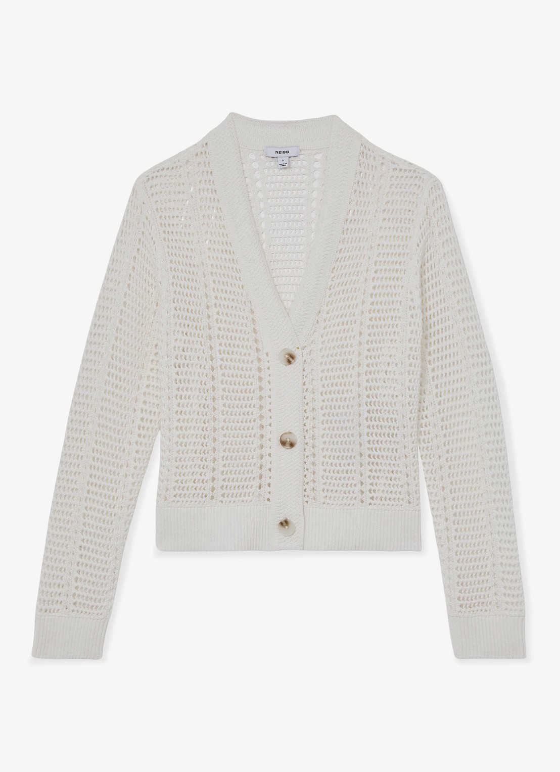 Reiss Star Grofgebreid vest met V-hals - voorkant 6 wit