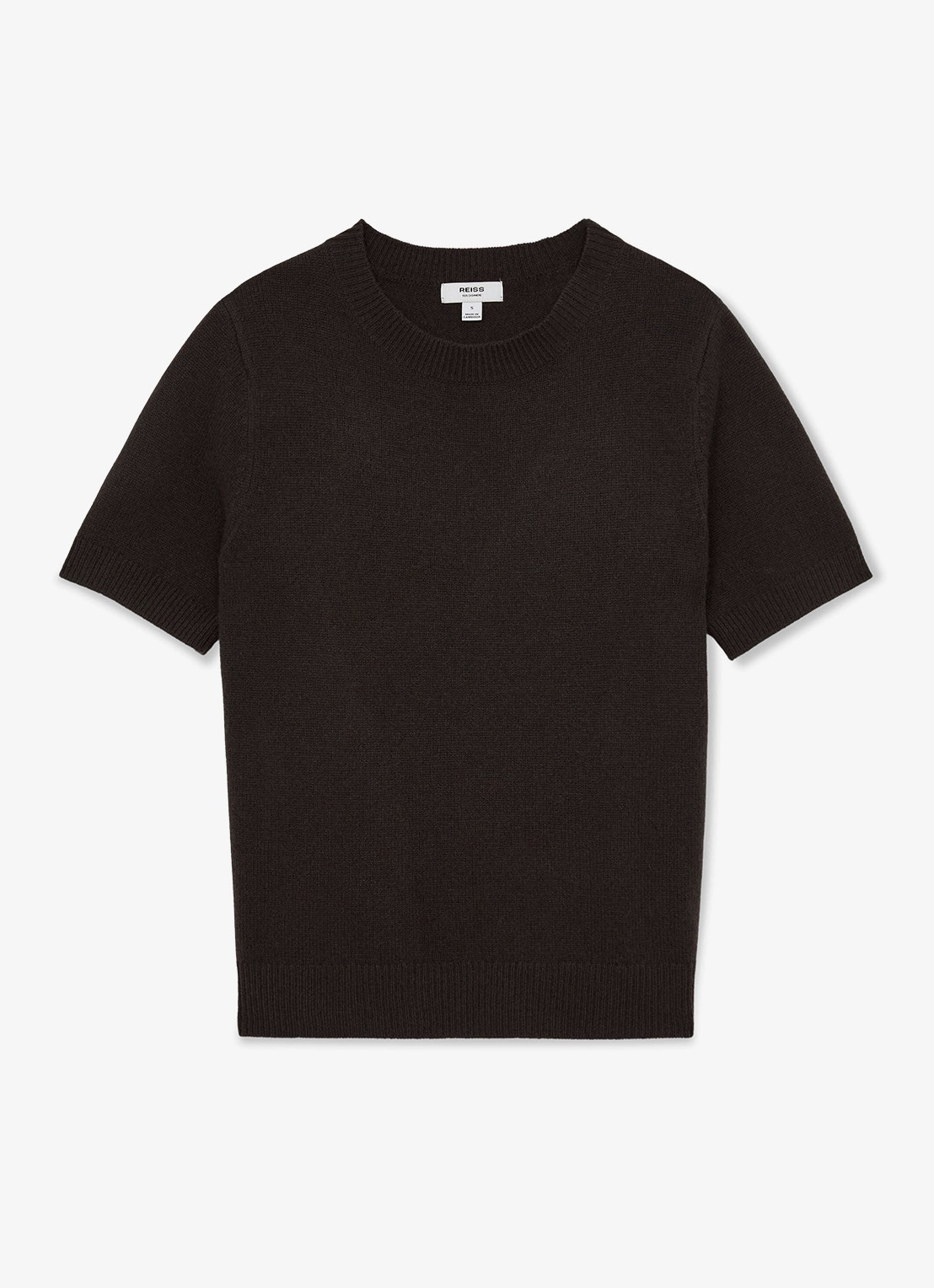 Reiss Stevie fijngebreid T-shirt van kasjmier - voorkant donkerbruin