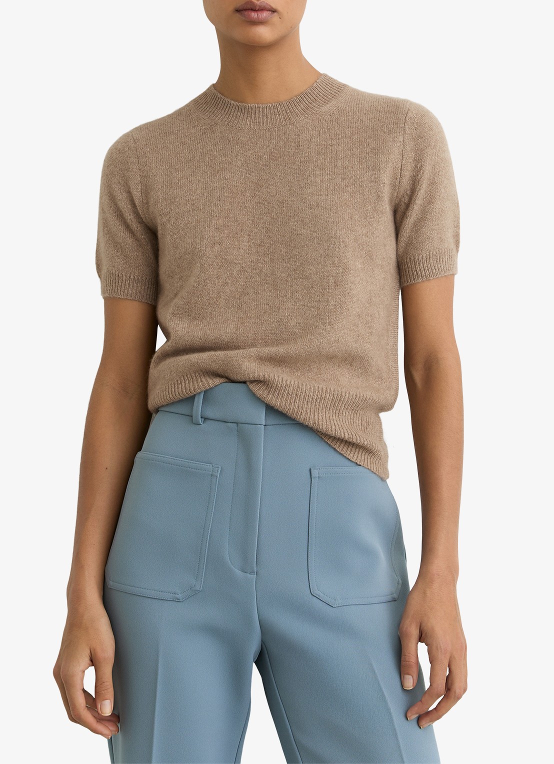 Reiss Stevie fijngebreid trui van kasjmier met ronde hals - detail 2 beige