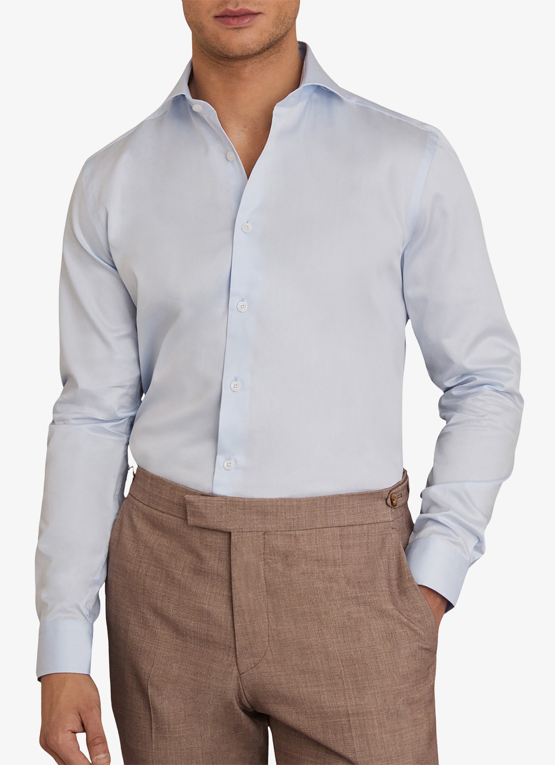 Reiss Storm slim fit overhemd van katoen - detail lichtblauw