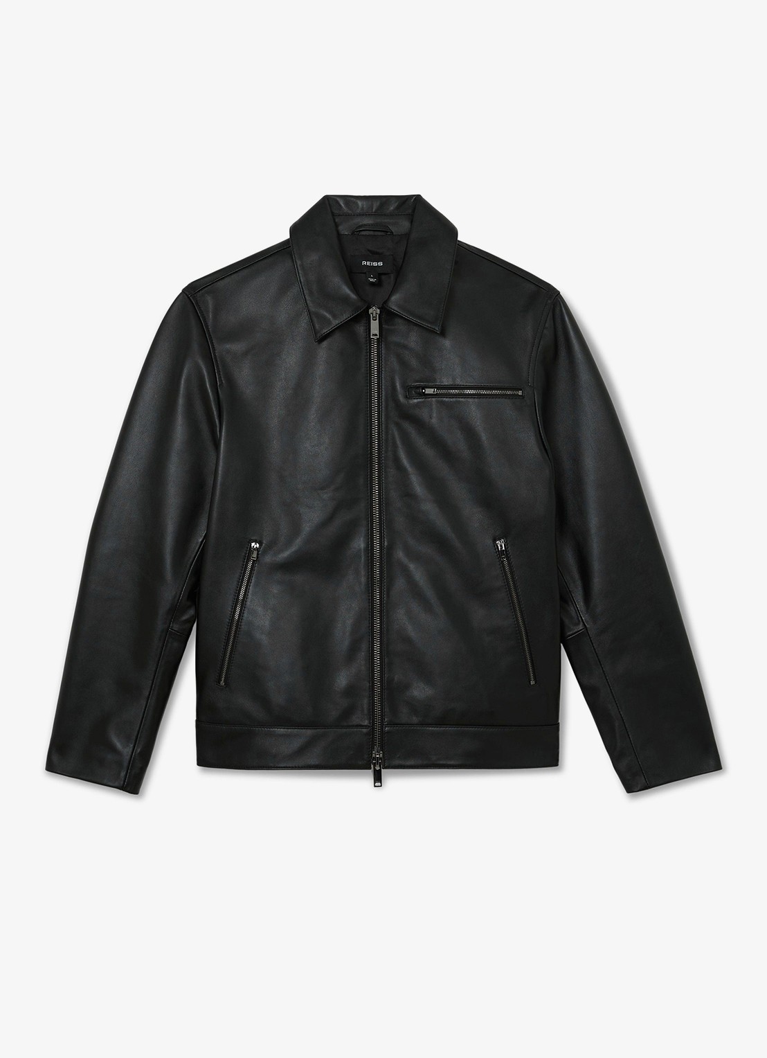 Reiss Strader jack van leer - voorkant 5 black / zwart