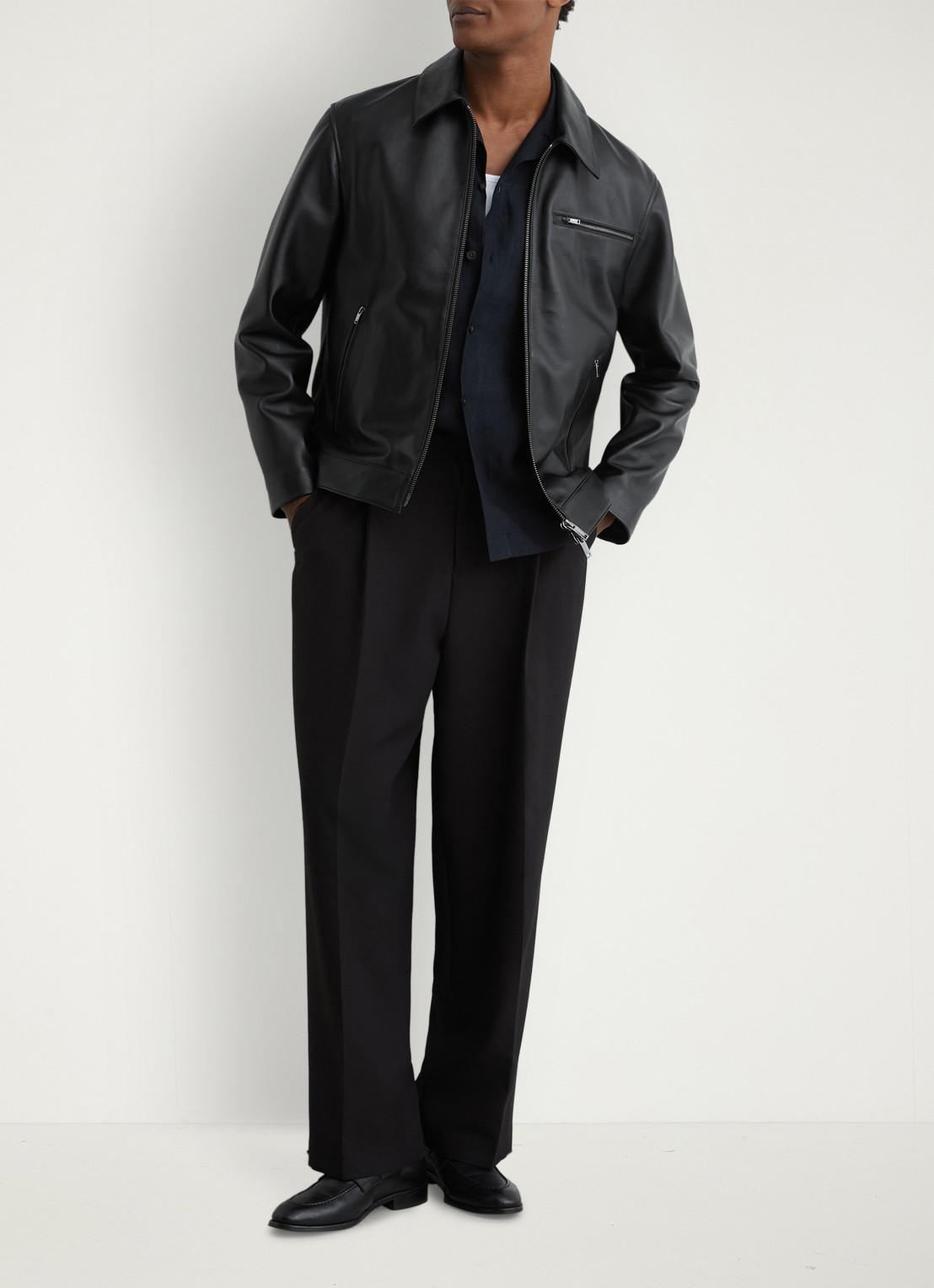Reiss Strader jack van leer - voorkant 6 black / zwart