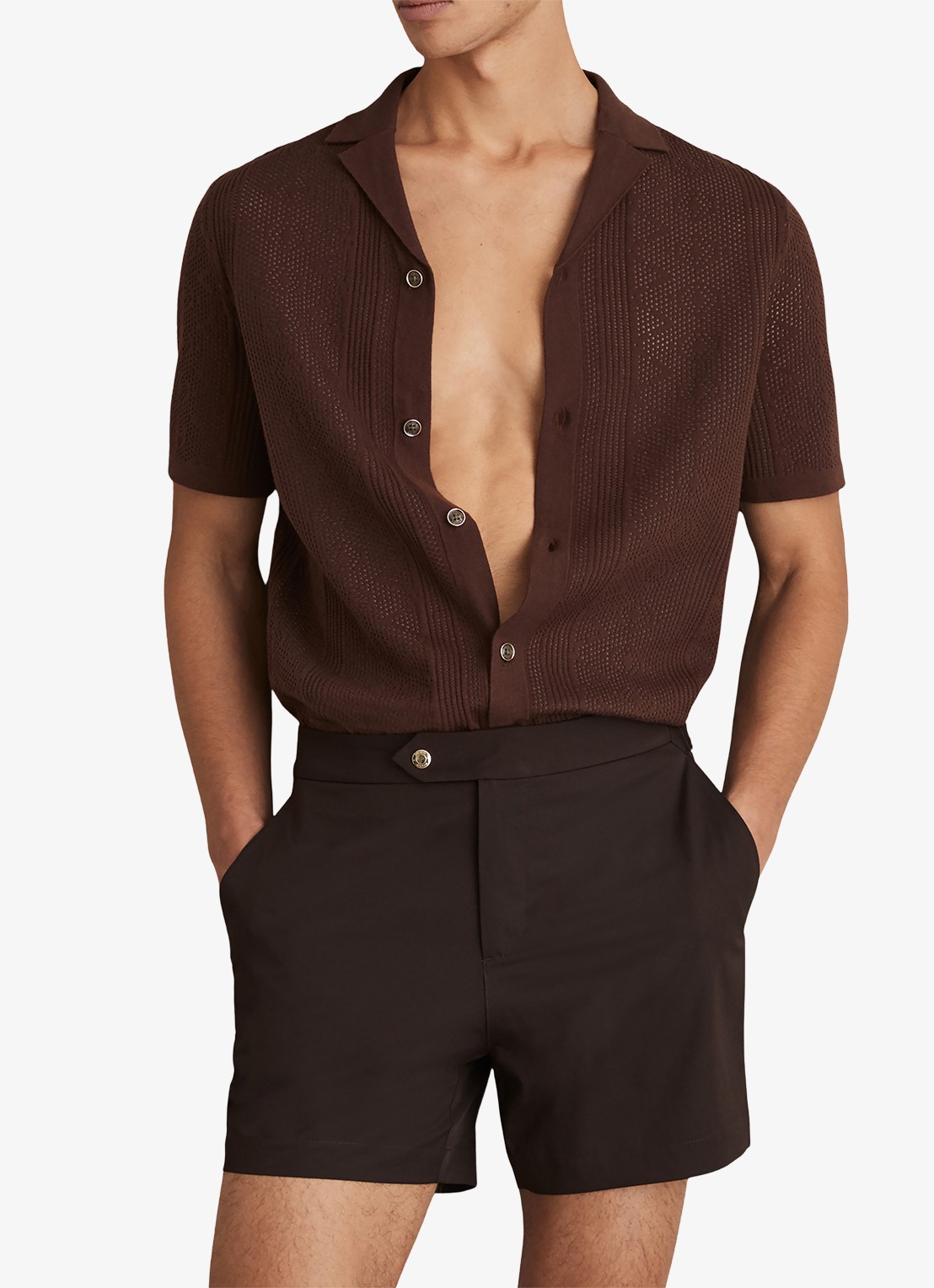 Reiss SUN Side-Adjuster Swim Shorts - voorkant 2 chocoladebruin