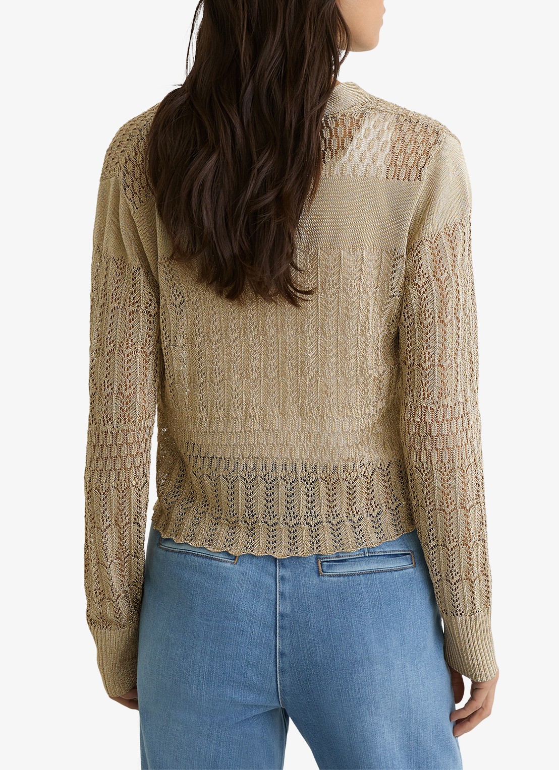 Reiss Suzanne grofgebreid vest met lurex - achterkant 5 goud