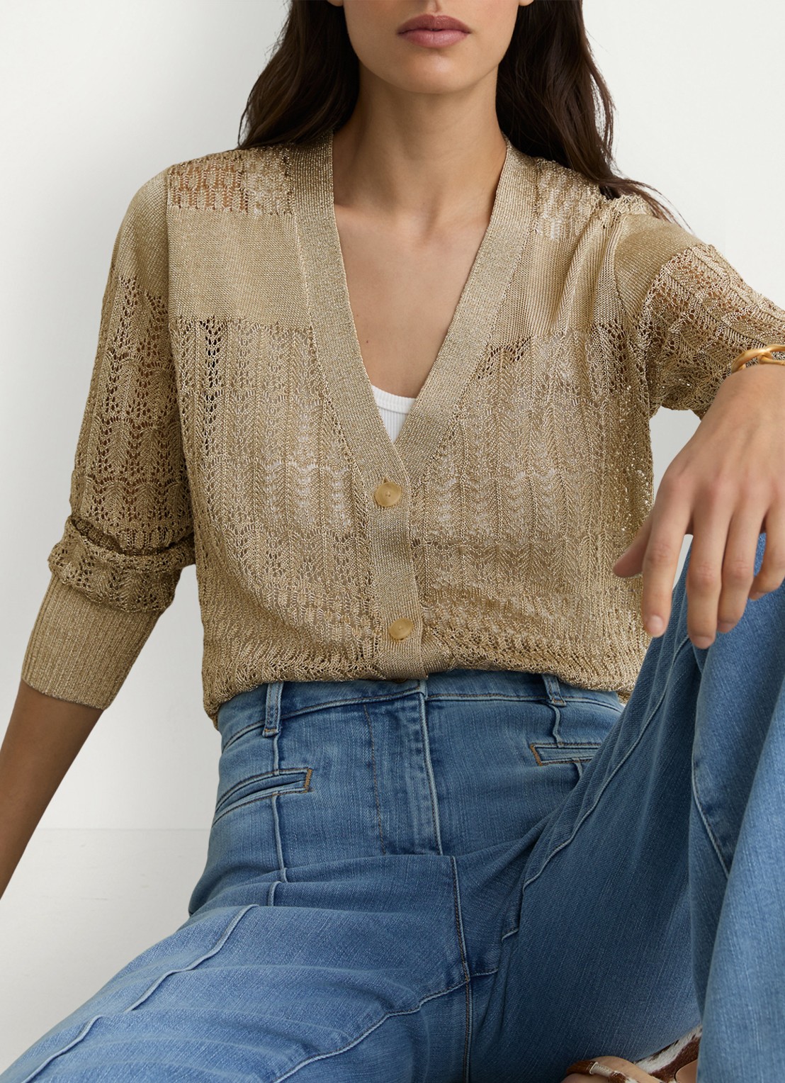 Reiss Suzanne grofgebreid vest met lurex - detail 2 goud