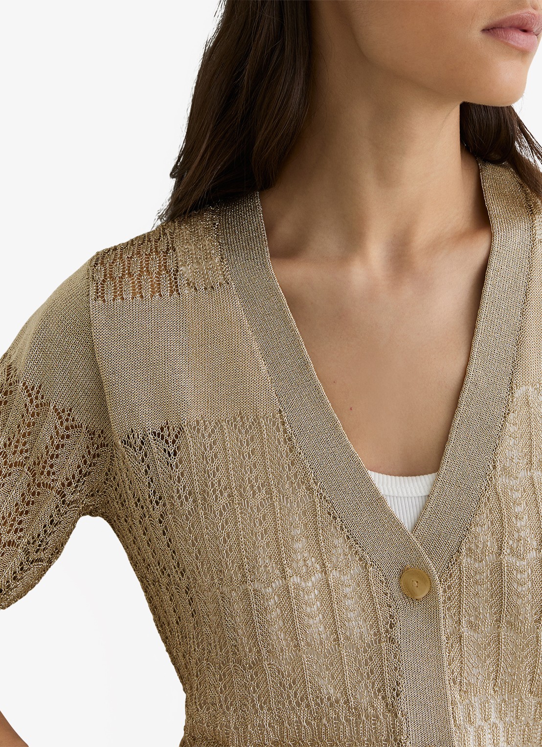 Reiss Suzanne grofgebreid vest met lurex - detail 3 goud