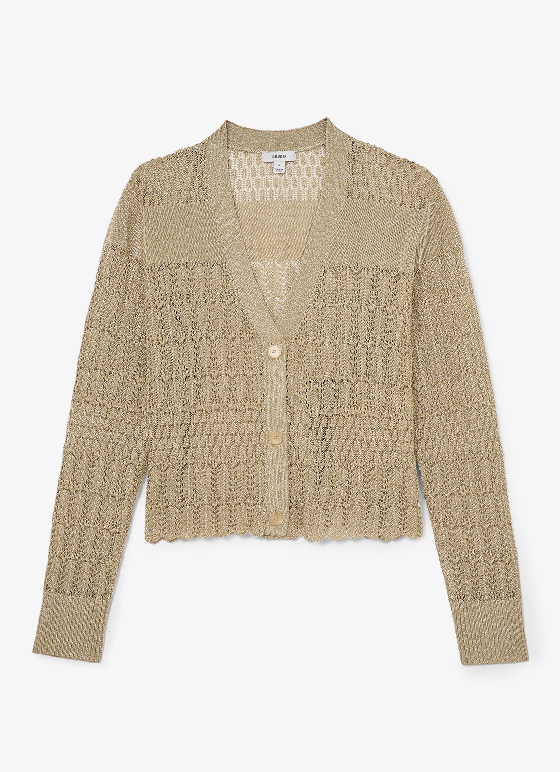 Reiss Suzanne grofgebreid vest met lurex - voorkant goud
