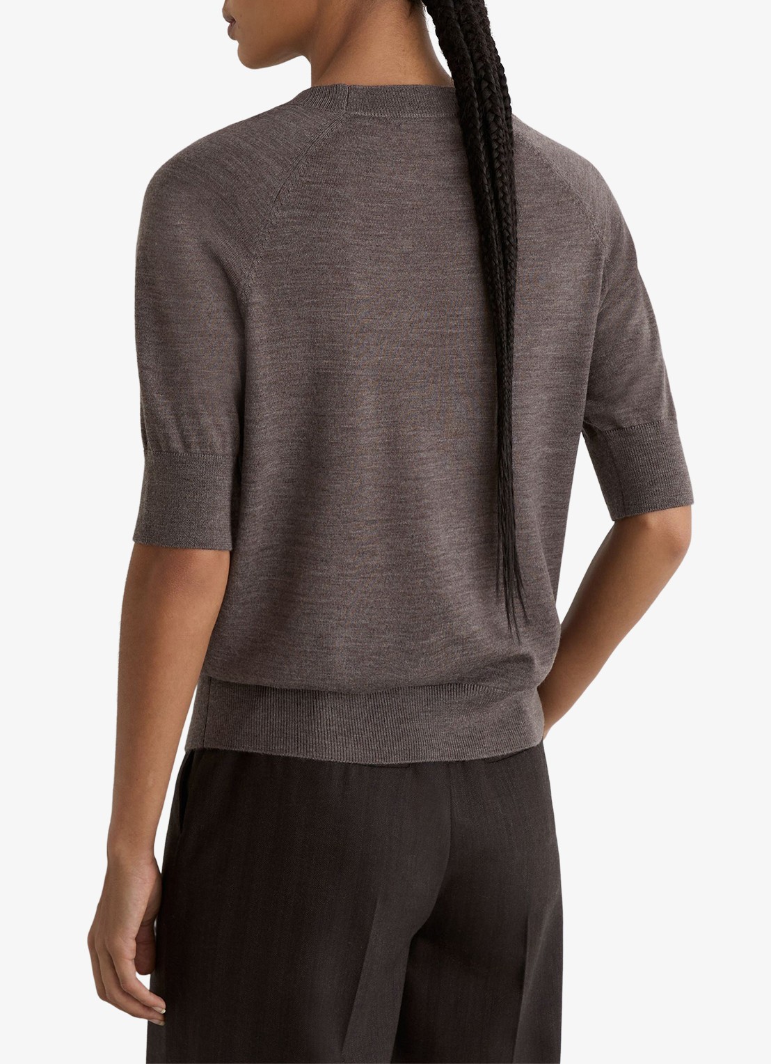 Reiss Suzzie fijngebreid T-Shirt in merino wolblend - achterkant 6 bruin