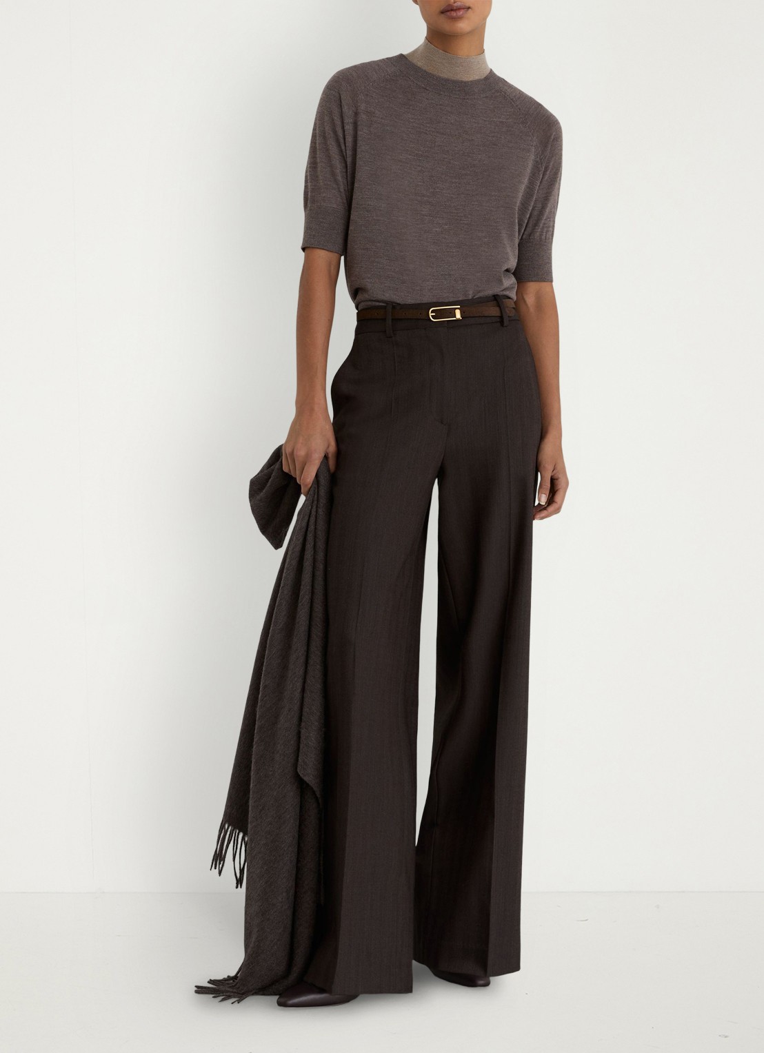 Reiss Suzzie fijngebreid T-Shirt in merino wolblend - voorkant 2 bruin