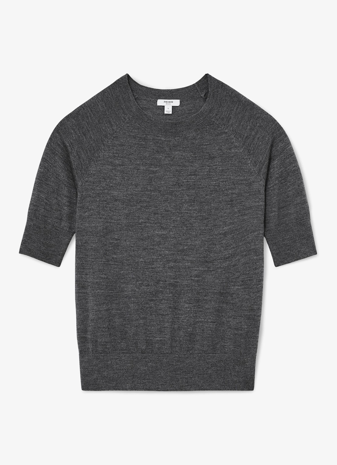 Reiss Suzzie fijngebreid T-Shirt in merino wolblend - voorkant donkergrijs