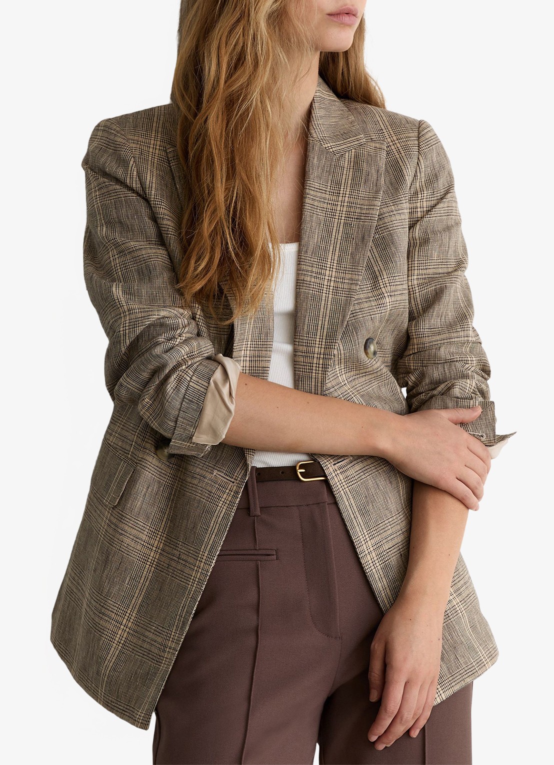 Reiss Sybil blazer met ruit dessin - detail 2 donkerbeige