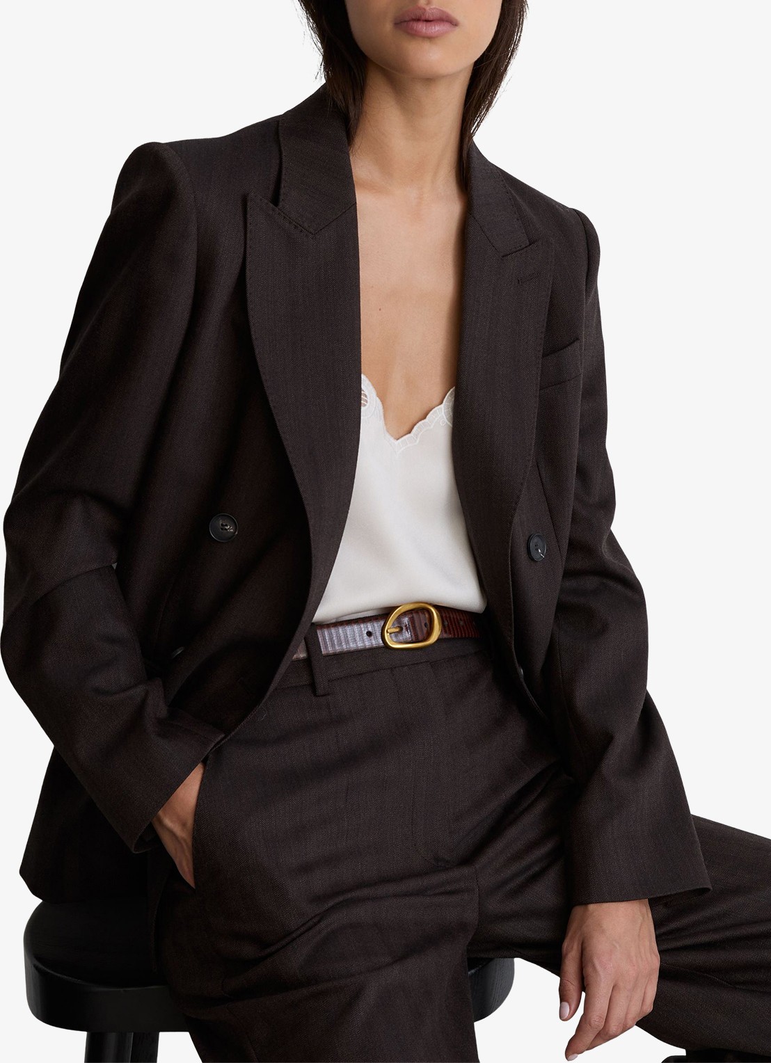 Reiss Sylvia riem van leer - detail donkerbruin