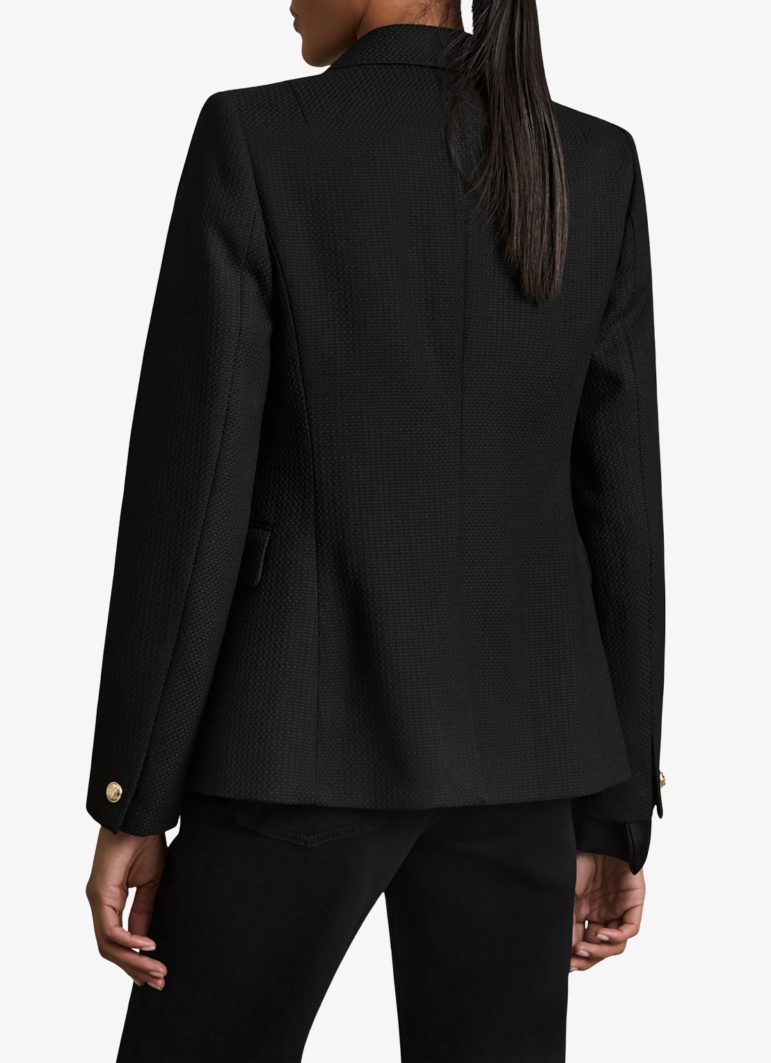 Reiss Tally double breasted blazer met sierknopen - achterkant black / zwart