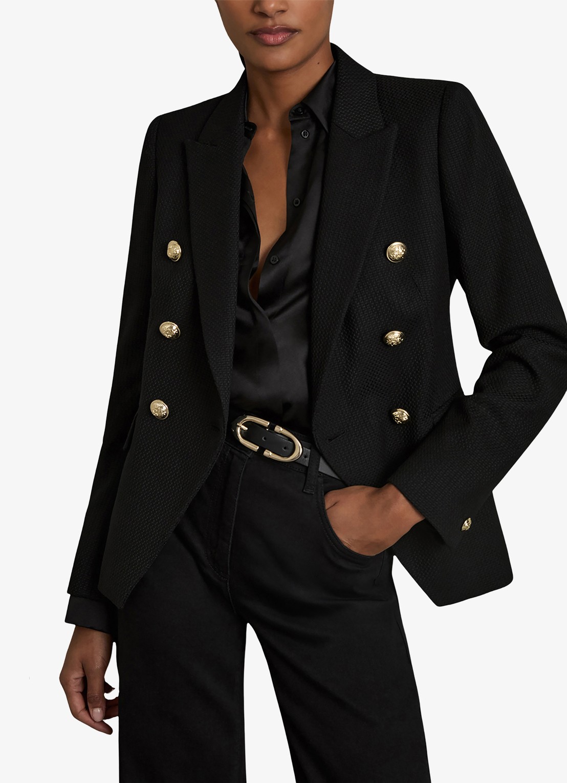 Reiss Tally double breasted blazer met sierknopen - detail 2 black / zwart