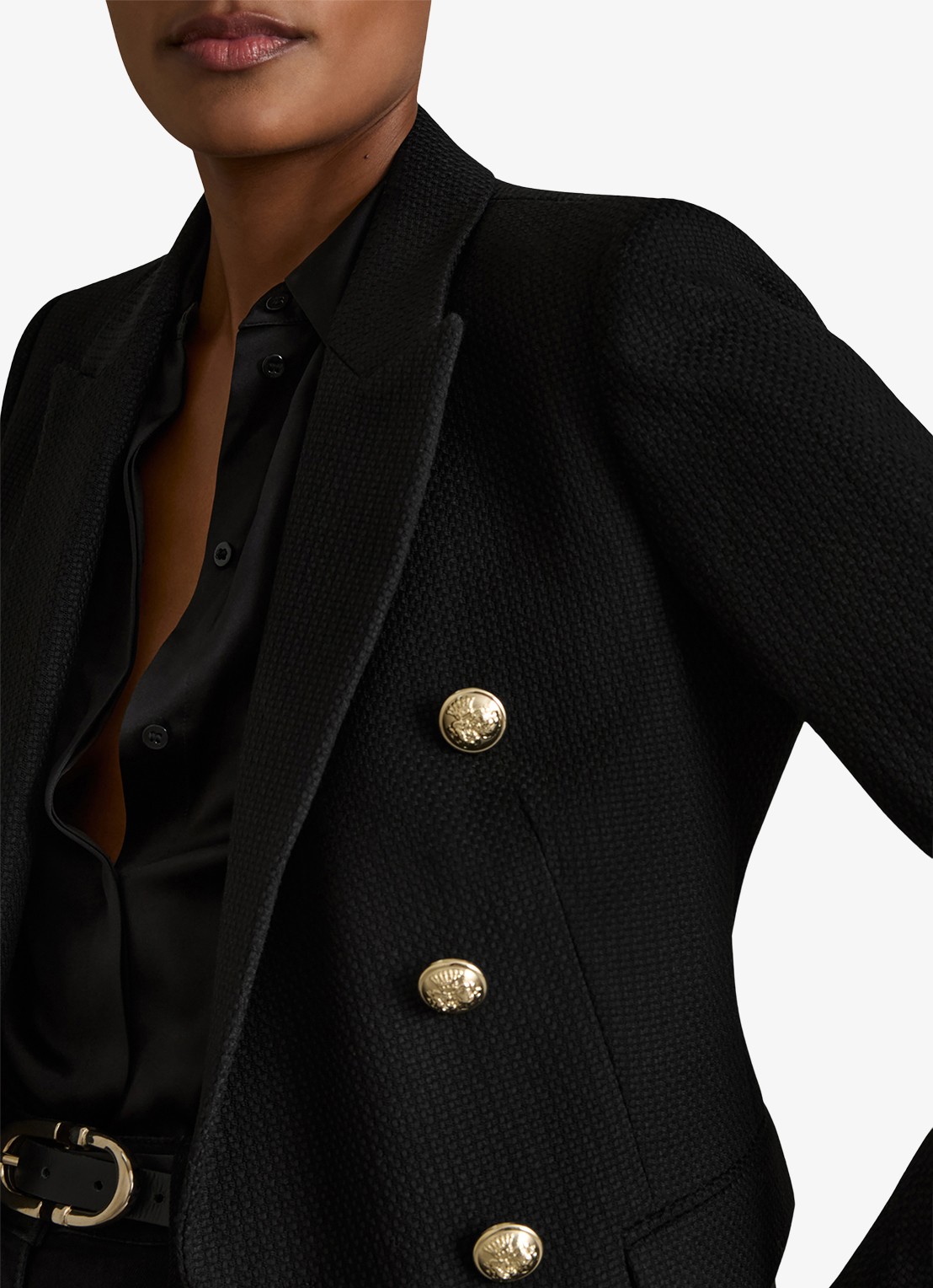 Reiss Tally double breasted blazer met sierknopen - detail 3 black / zwart