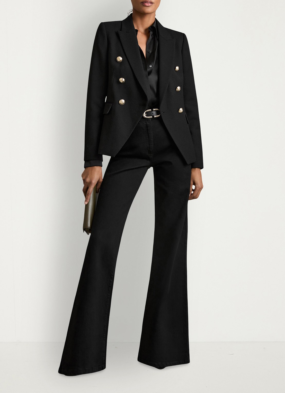 Reiss Tally double breasted blazer met sierknopen - voorkant 5 black / zwart