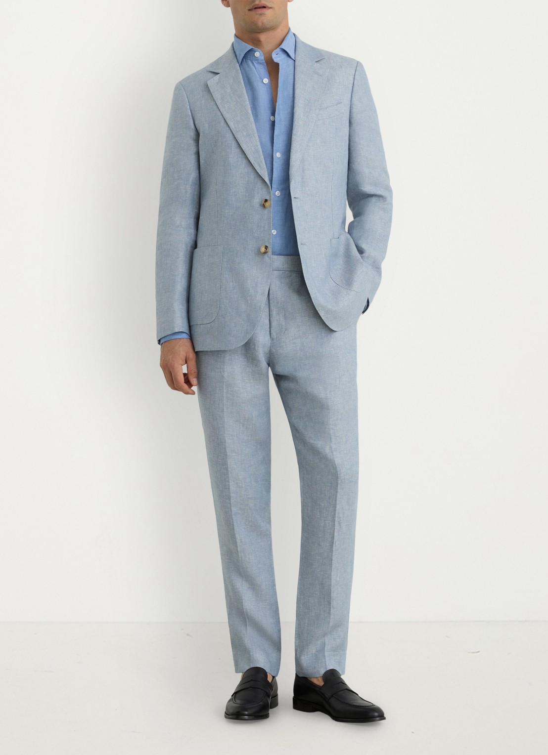 Reiss Tapered fit chino met knoop detail - voorkant 5 lichtblauw