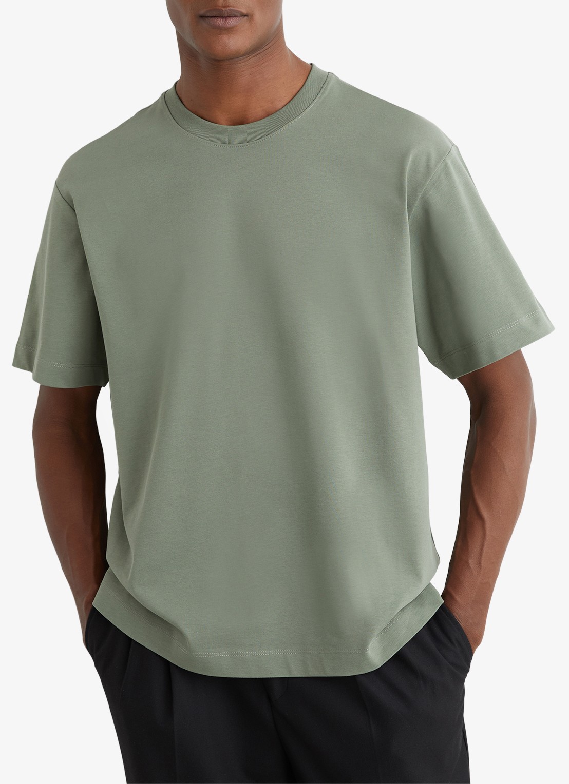 Reiss TATE Cotton Pigment-Dyed Relaxed-Fit T-Shirt - detail 4 groen