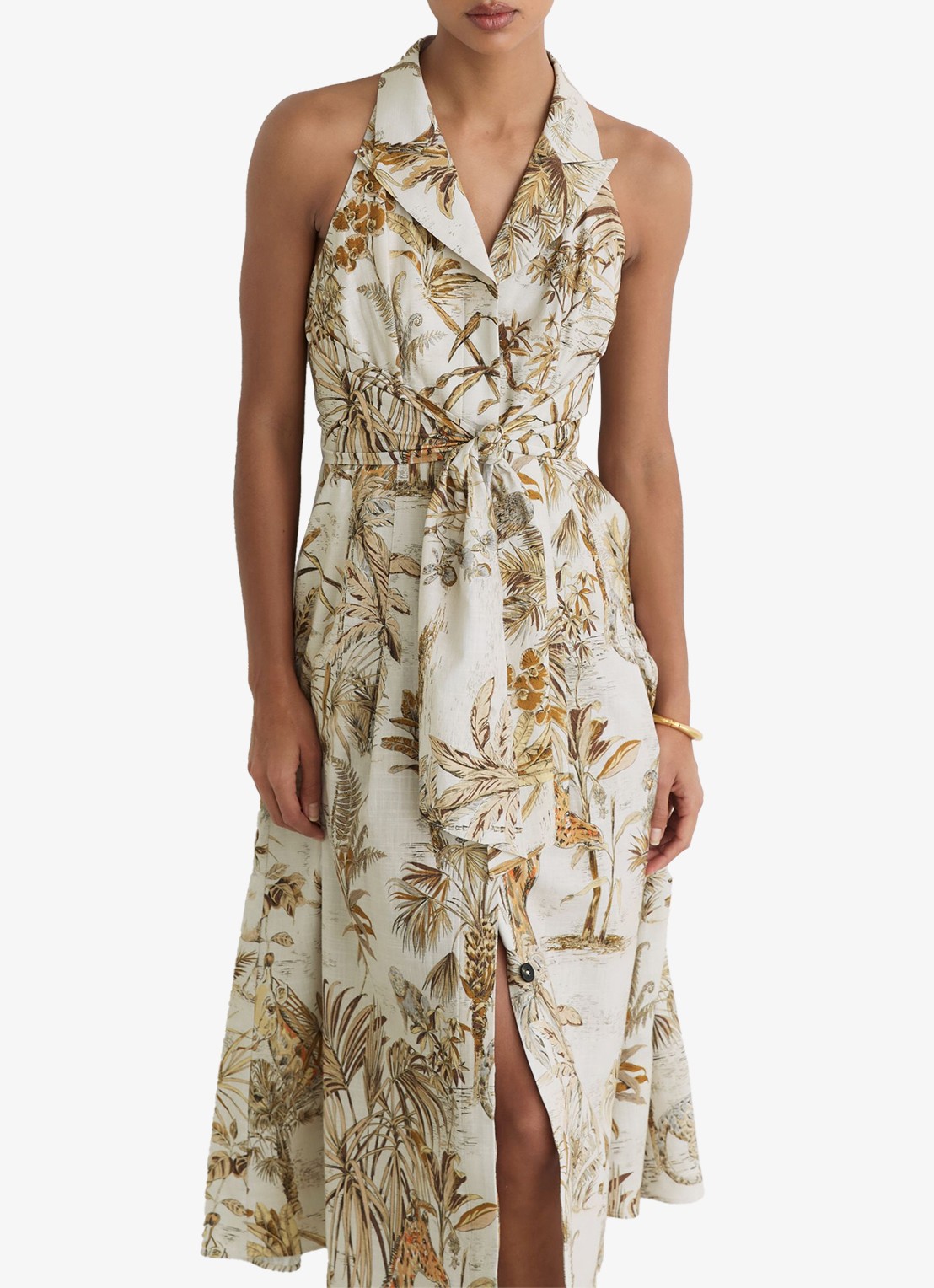 Reiss Tate midi jurk met print - detail 4 gebroken wit