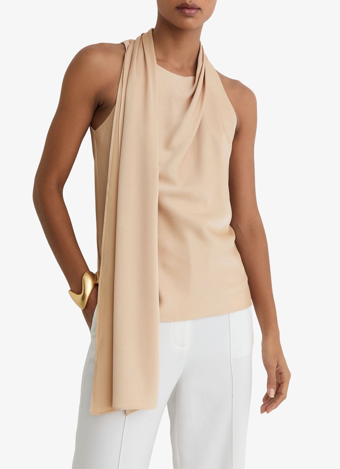 Reiss Taylor mouwloze top met sjaalkraag - detail 4 neutral / beige