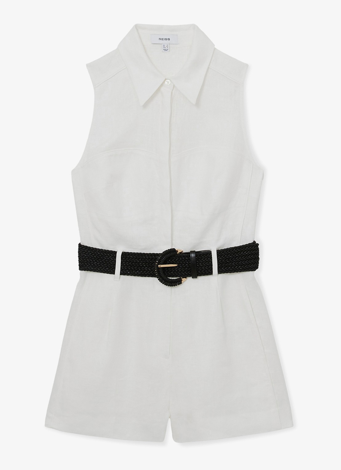 Reiss Taylor playsuit van linnen met ceintuur - voorkant 5 wit
