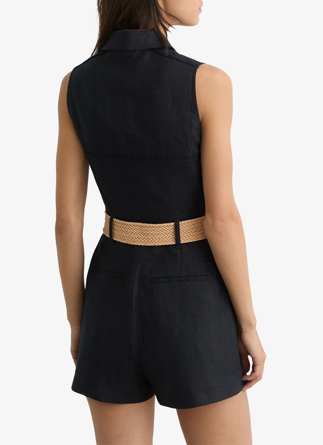 Reiss Taylor playsuit van linnen met ceintuur - achterkant 3 donkerblauw