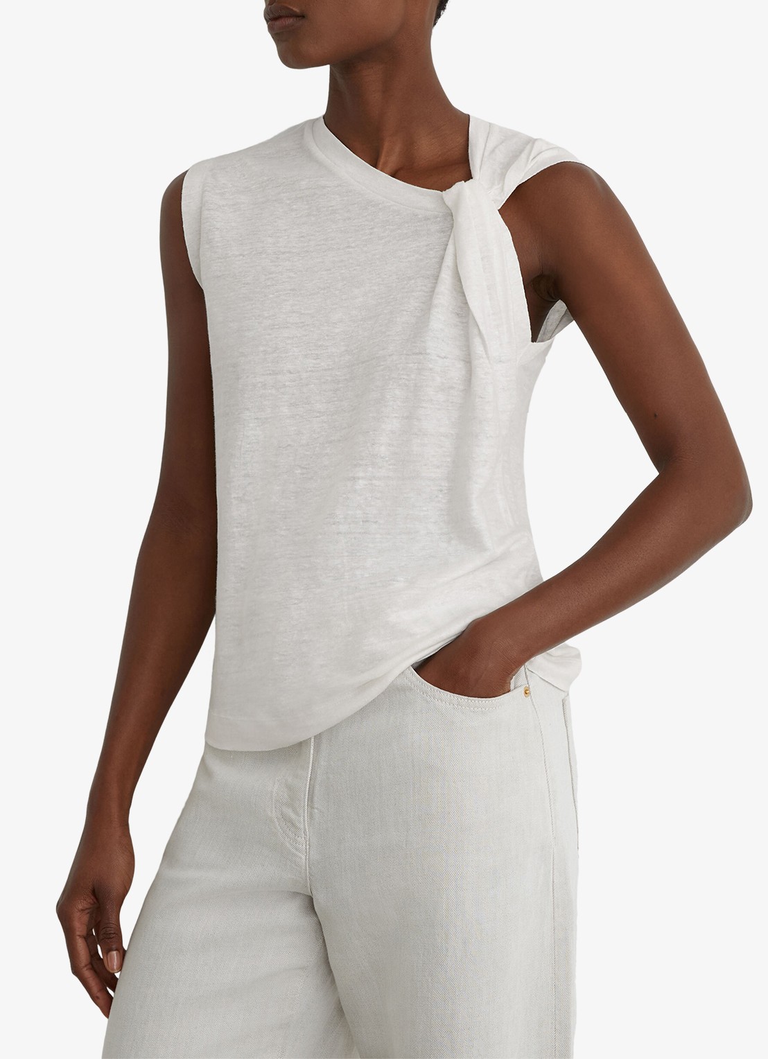 Reiss Taylor top van linnen - detail 4 wit