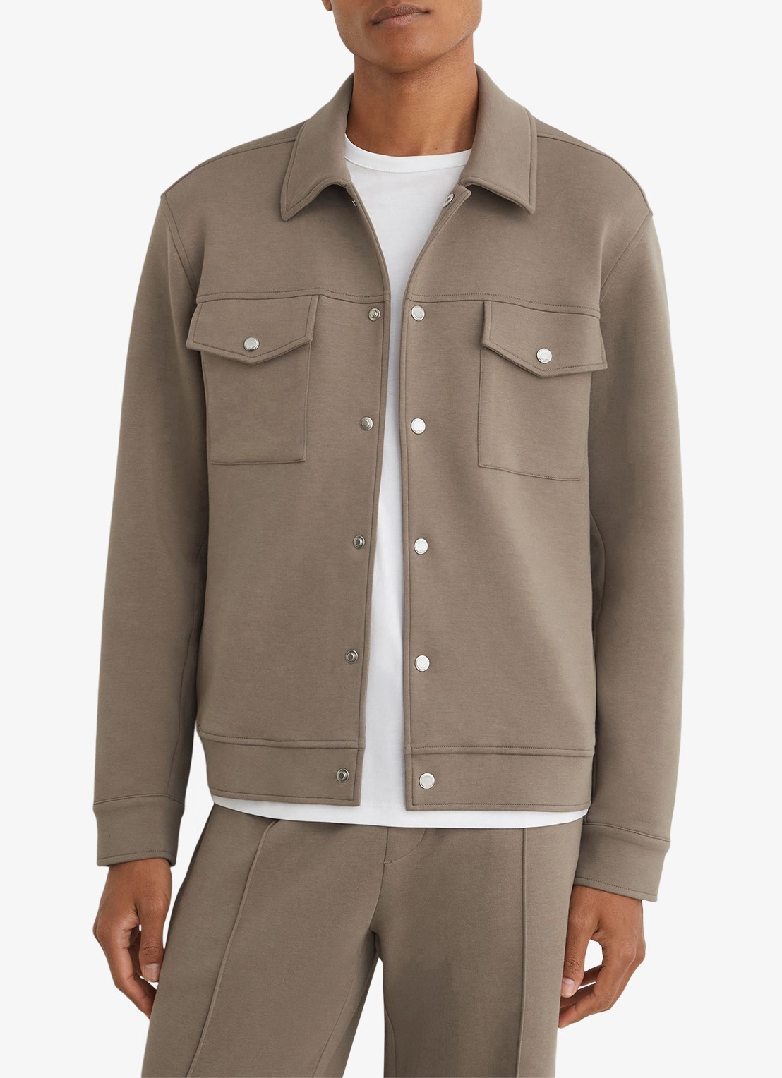 Reiss Thom regular fit overshirt met borstzak - detail lichtbruin