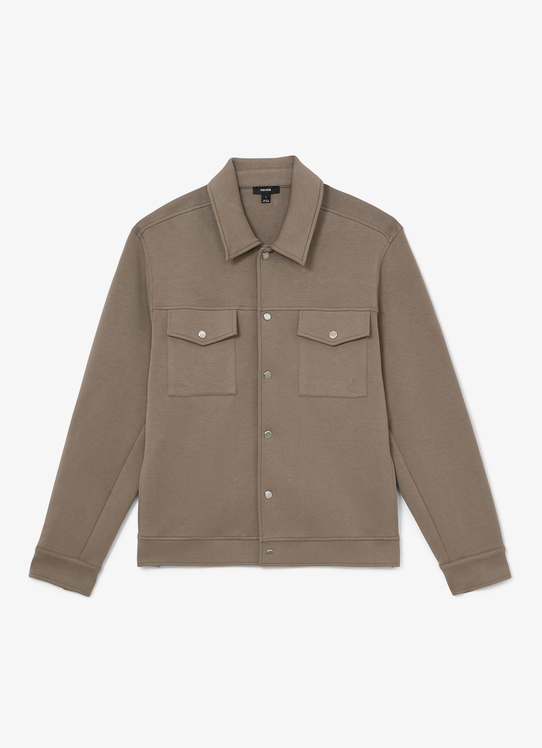 Reiss Thom regular fit overshirt met borstzak - voorkant 5 lichtbruin