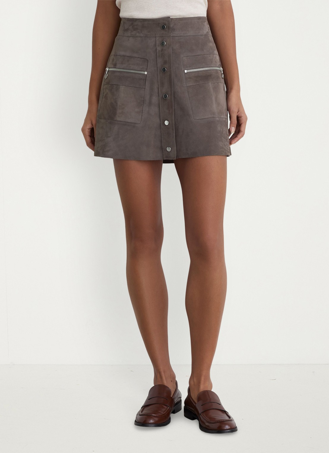 Reiss Tia minirok van geitensuède met ritszakken  - detail 2 dark grey / grijs