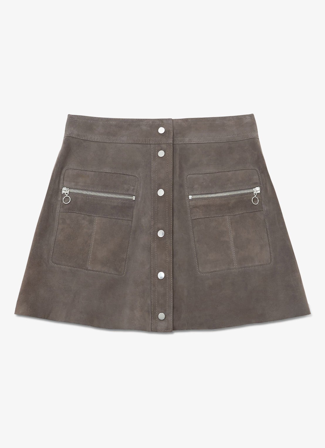 Reiss Tia minirok van geitensuède met ritszakken  - voorkant 5 dark grey / grijs